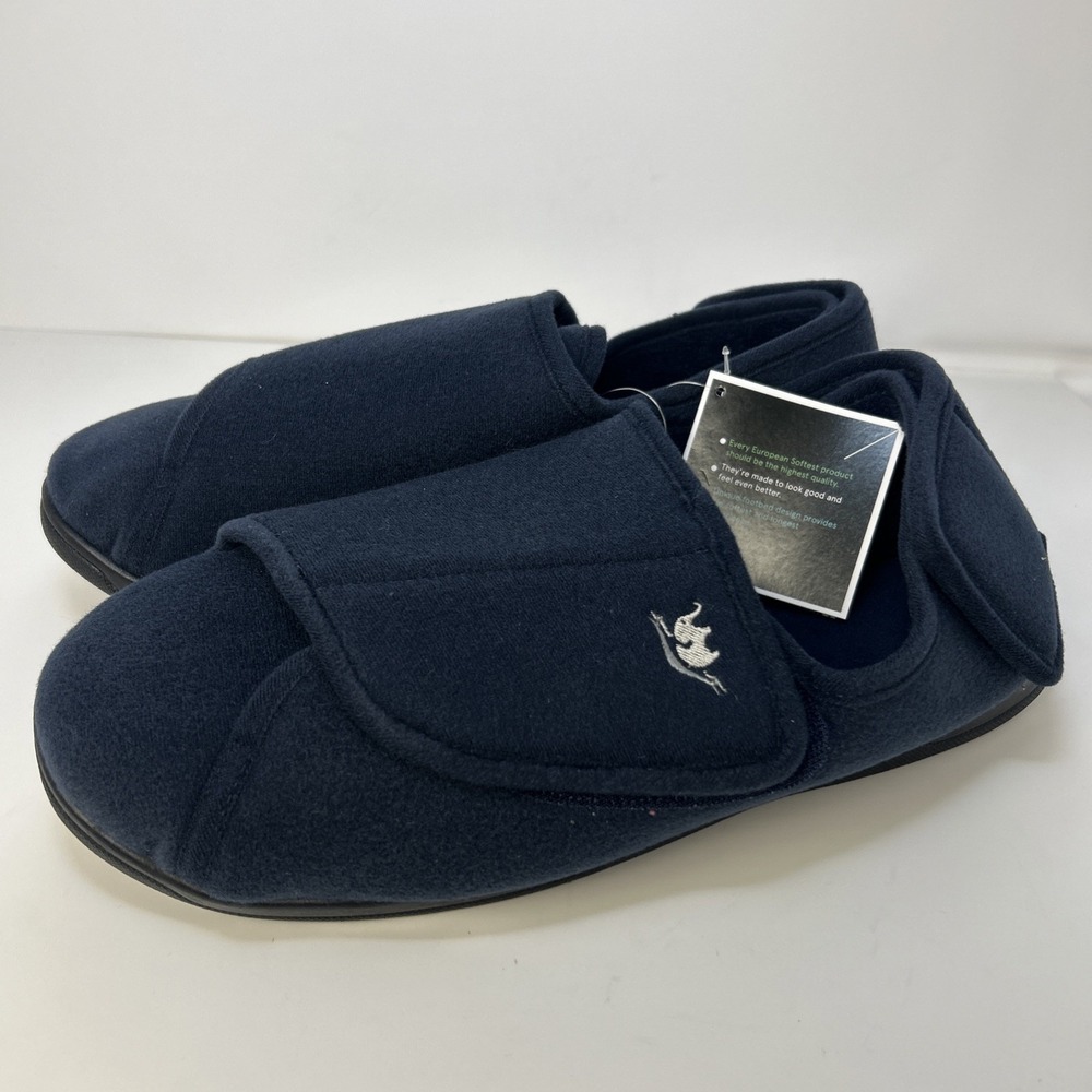 EUROPEAN SOFTEST Mens Slipper 13 Extra Wide 80D Memory Foam Navy Blue Edema Shoe